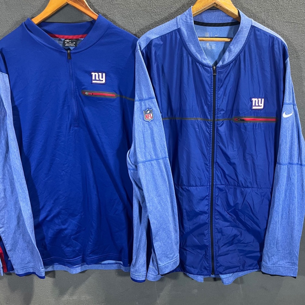 Nike New York Giants NFL Jackets Lot of 2 XXL Dri-FIT Shield Blue Pullover Zip